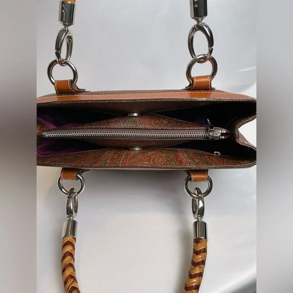 RARE Entro Paisley Handbag Satchel Satin Braided handles Fuchsia Lining vintage - Picture 16 of 16